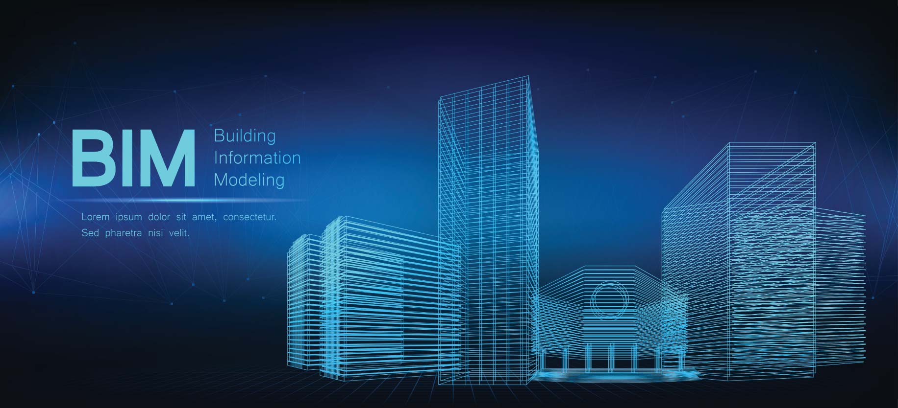 Digital BIM model of a city skyline